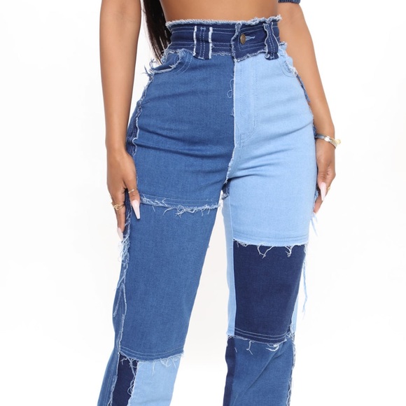 Fashion Nova Patchwork Jeans NWT - Picture 3 of 4